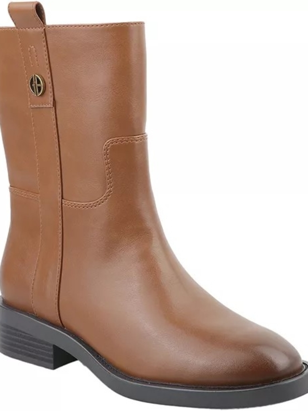 Giani Bernini Cognac Brown Leather Mid-Calf Heeled Boot